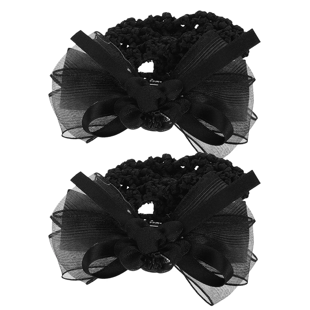 

2pcs Hairnet Bowknot Bun Cover Satin Ribbon Decorative Hair Clip Durable Professional Salon Restaurant Staff Black Women