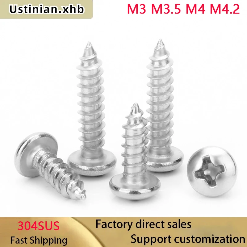 M3 M3.5 M4 M4.2  304 stainless steel Cross Phillips Pan Round Head Self tapping Screw  Length : 6-80mm