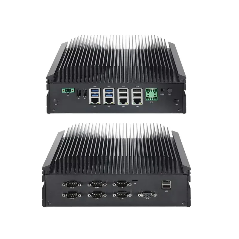 Fanless Industrial Mini PC 4 Ethernet RS232 RS485 COM Network Server Ubuntu Firewall Router GPIO 12V Phoenix Terminal