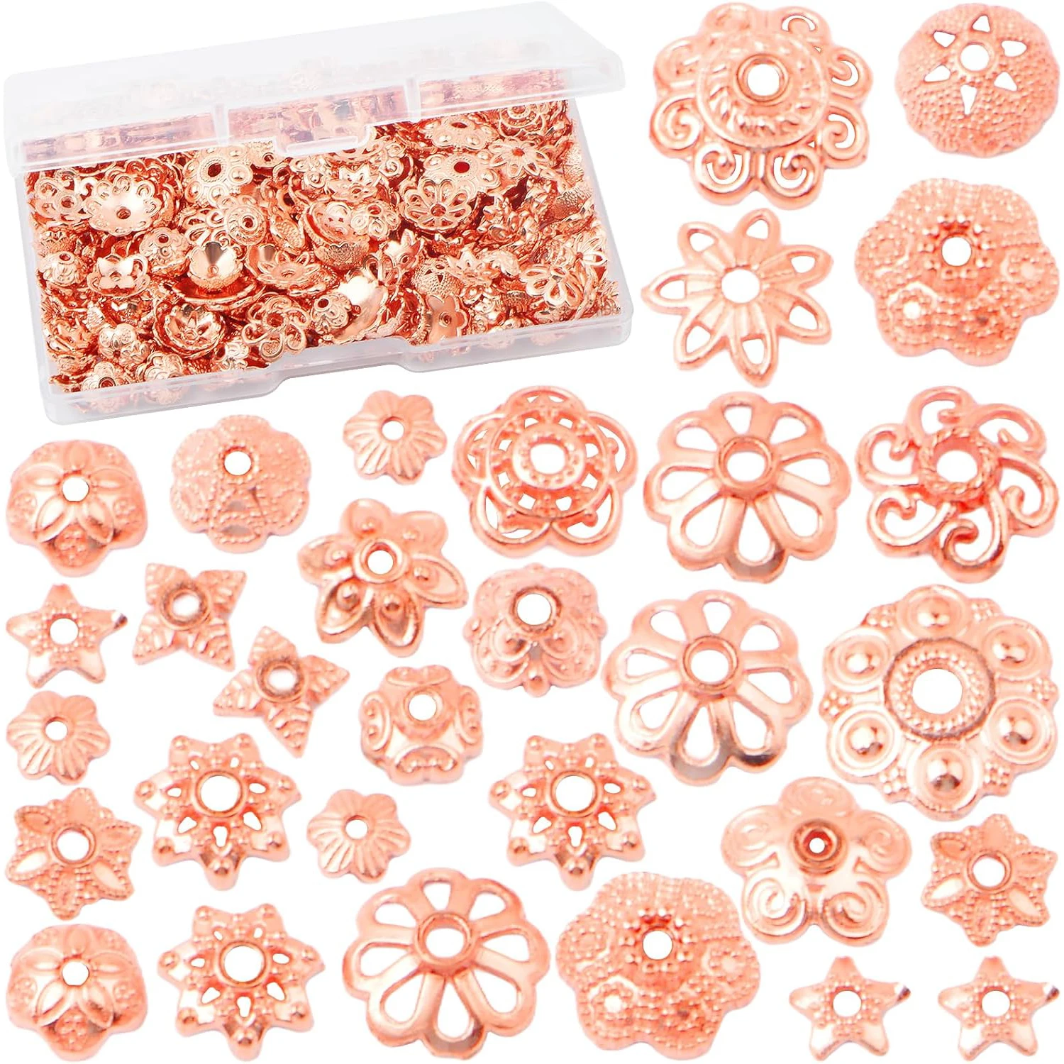 

120 Gram Flower End Caps Cone Bead Caps Mixed Styles Spacer Beads Accessories with a Box for DIY Bracelet Necklace Jewelry