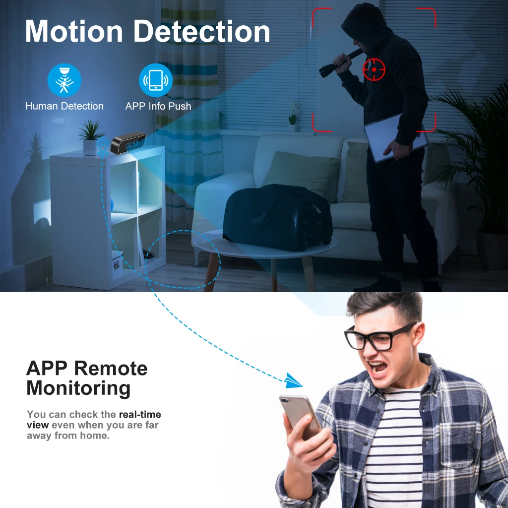 La mini cámara inalámbrica con reloj admite cámara IP HD 1080P de visión nocturna WiFi, utilizada para monitoreo en el hogar y la oficina, cámara de red para niñera