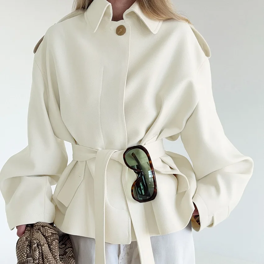 

Autumn new lapel tie matte fleece long-sleeved cardigan jacket design temperament casual 2025 cross-border commuting
