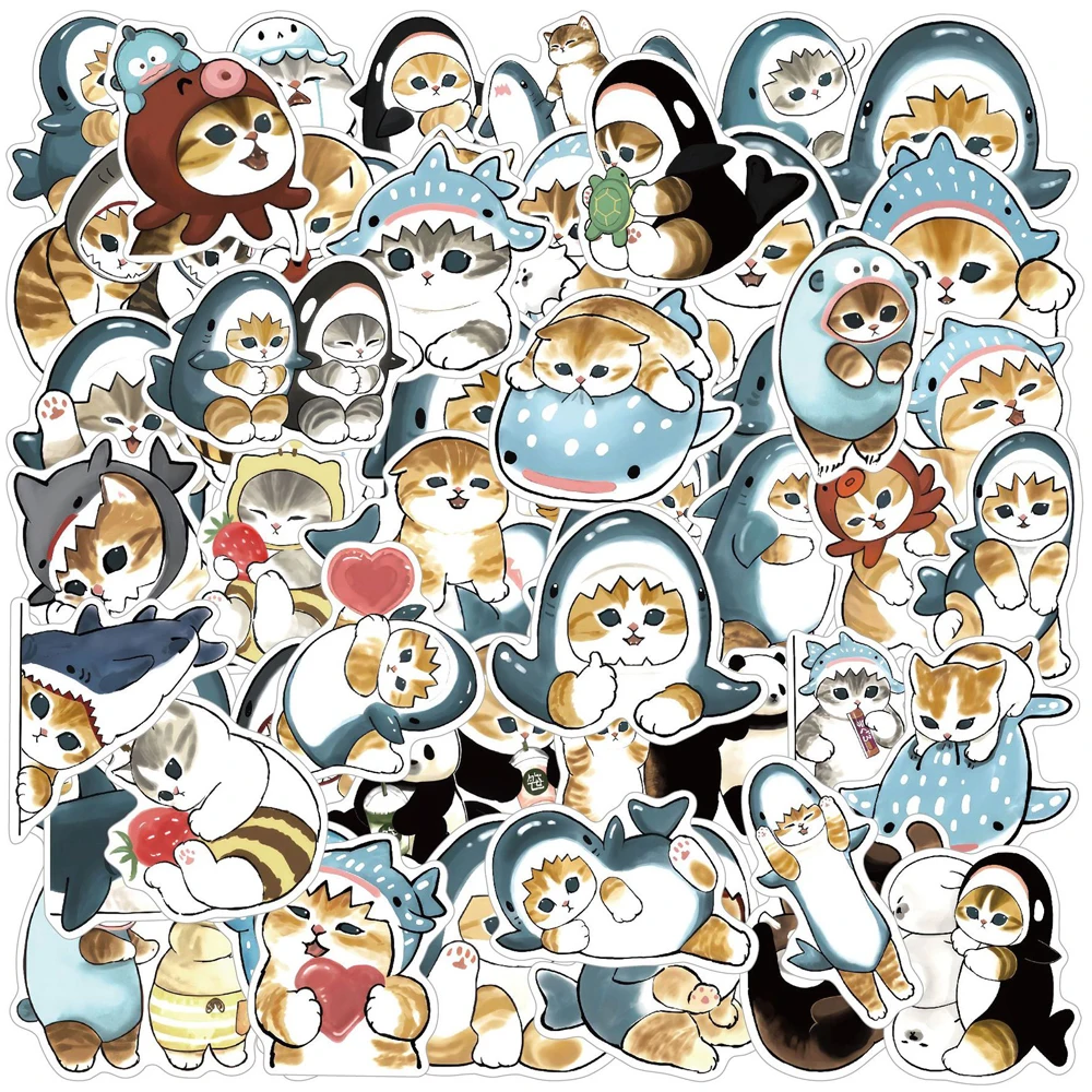 10/30/50 pçs engraçado bonito tubarão chapéu gato dos desenhos animados adesivos graffiti decalques brinquedo diy papelaria mala portátil kawaii adesivo presente do miúdo