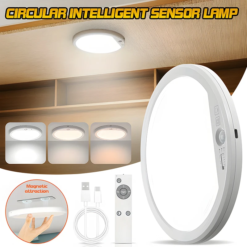 

Rechargeable Battery Operated Ceiling Light, Motion Sensor Light Indoor Wireless Shower Lamp & Remote 3000K 4500K 6500K for Room