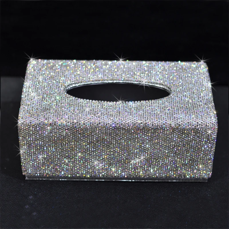 Shiny Rhinestone Car Tissue Box Crystal Car Tissue Holder Hotel Living Room Napkin Holder Home Decoration Ornament