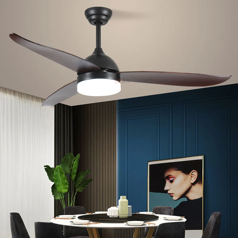 Nordic Wood Grain ABS Leaf Ceiling Fan Light For Living Dinning Room Modern Home Intelligent Electric Fan Lamp Chandelier