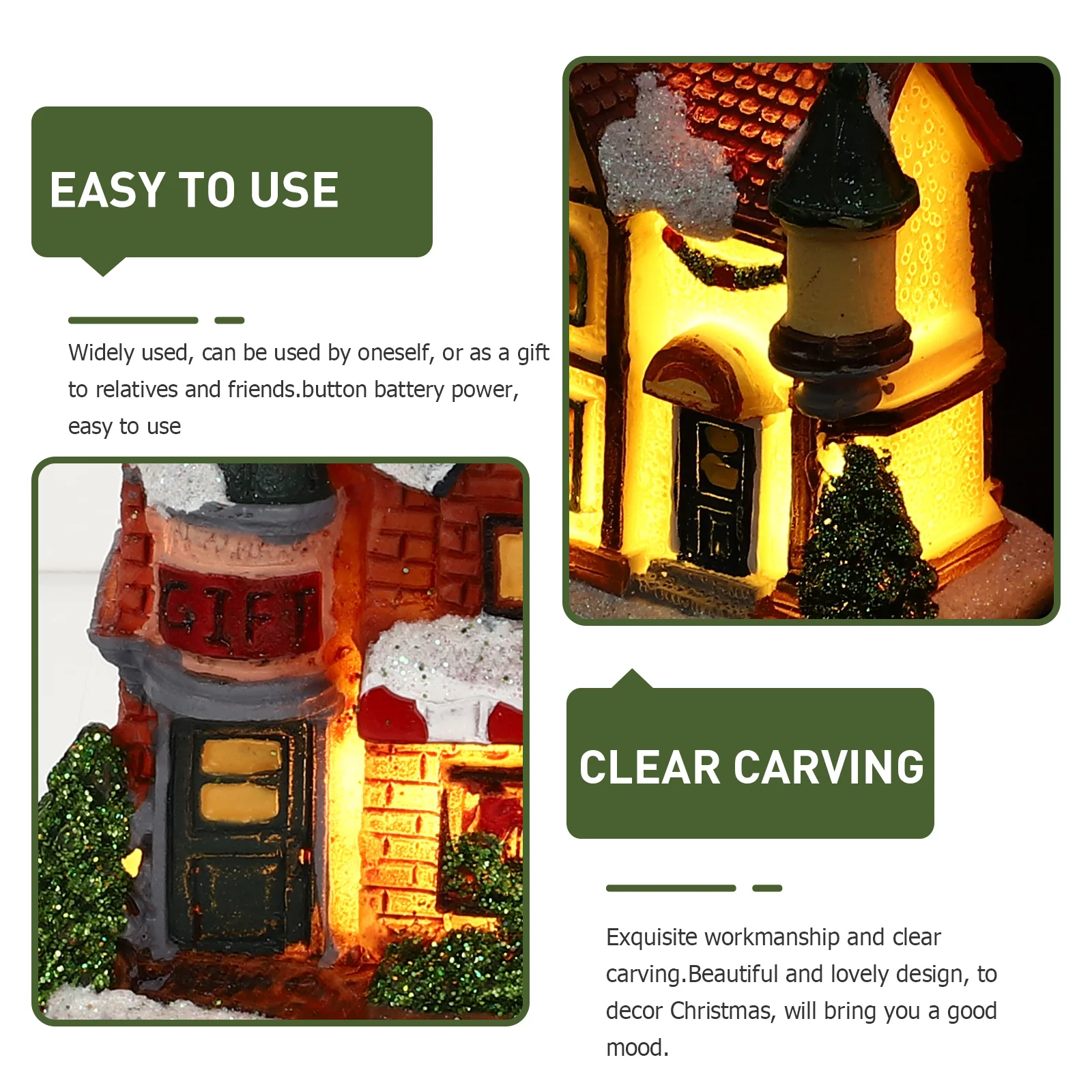 

4Pcs Mini Christmas Decor Resin Luminous Scene Ornament for Desktop Festival Lighting Decorations Lovely Holiday Ambiance