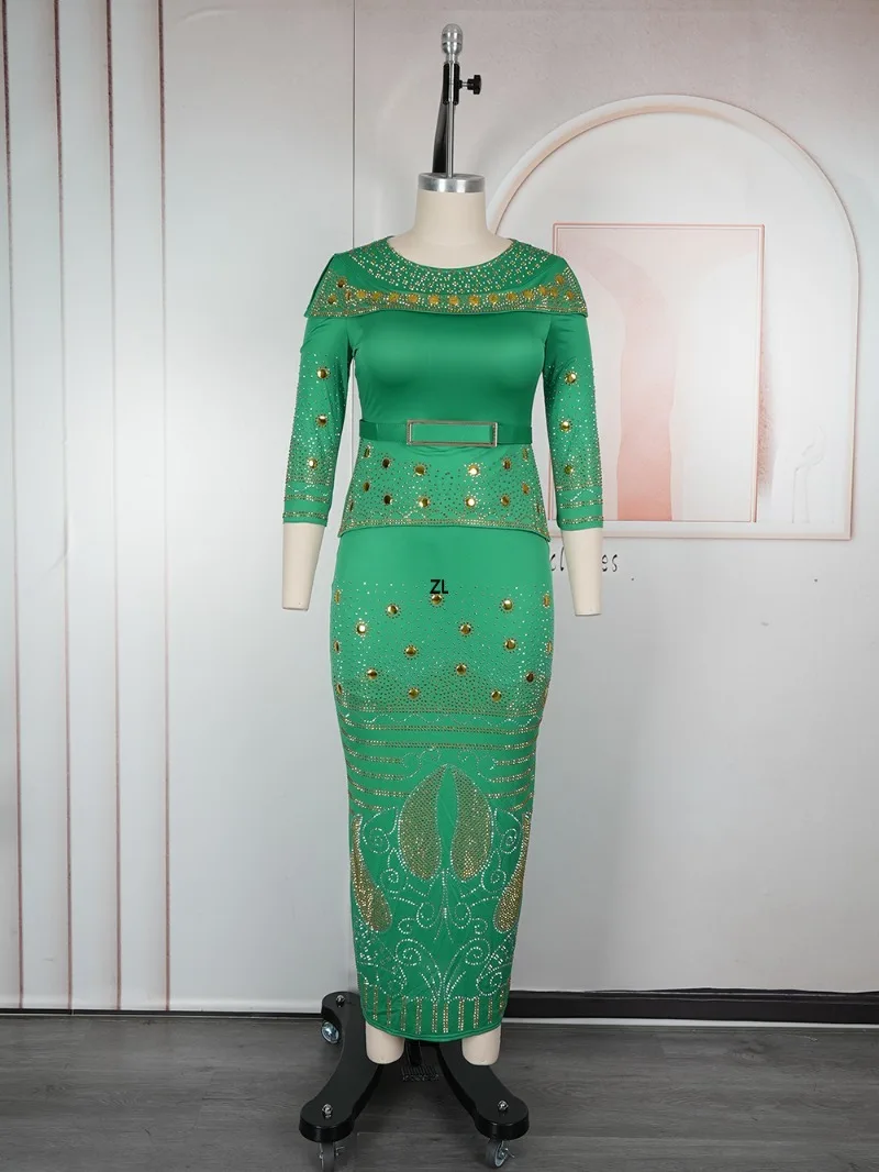 

Elegant Diamonds African Dresses for Women Evening Wedding Party Dress Ankara Dashiki Africa Clothing Turkey Kaftan Abaya Gown