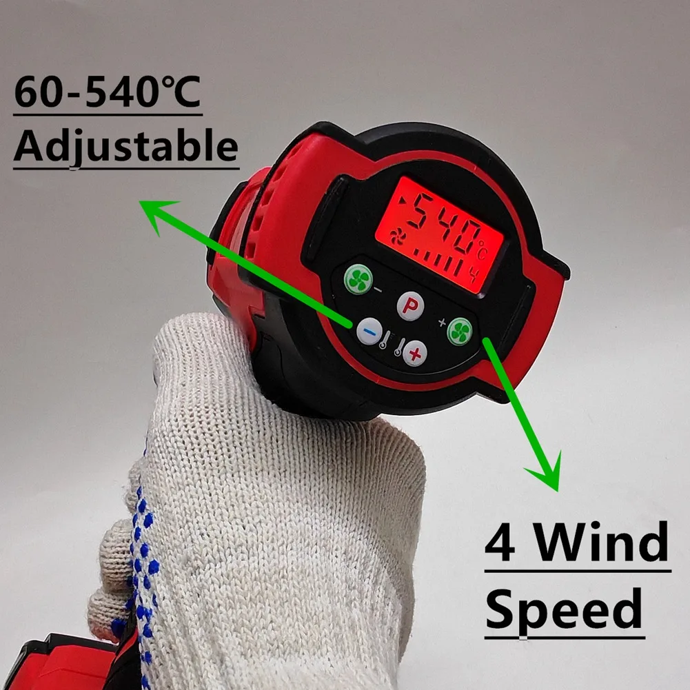 

HLZS-For 18V Battery Powered Hot Air Gun Cordless Heat Gun 60-540℃ Adjustable LCD Display With 3 Nozzles Tool
