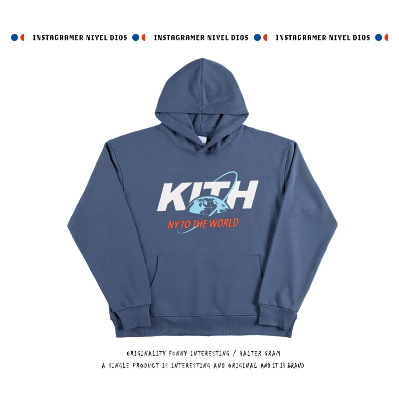 

Худи в американском стиле Vantage Windbreak Kith с английскими надписями, винтажный свободный крой, из чистого хлопка, с длинными рукавами, с принтом