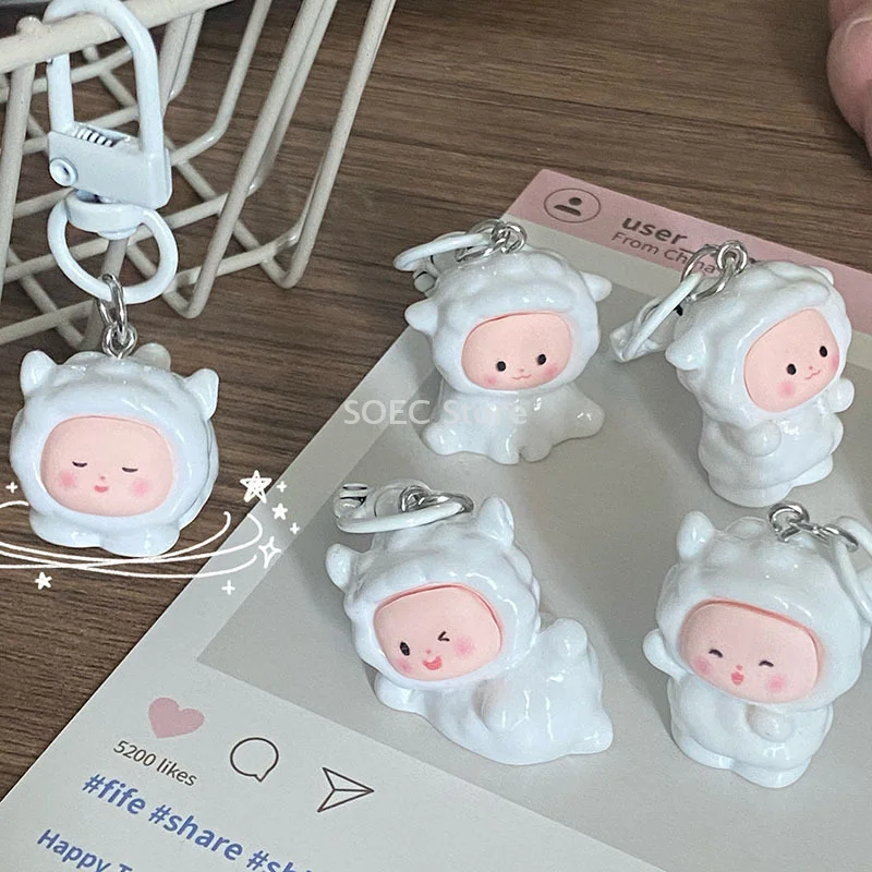 Cartoon Sheep Key Chain Cute Lamb Bag Pendant Keychain Kawaii Animal Key Fob Car Key Holder Accessories