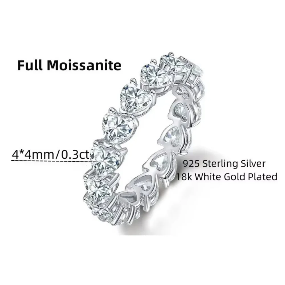NKHOG Full Moissanite 4*4mm Heart Cut Ring S925 Silver Plated 18k Gold Women Eternity Rings Gifts Wedding Bands Fine Jewelry GRA