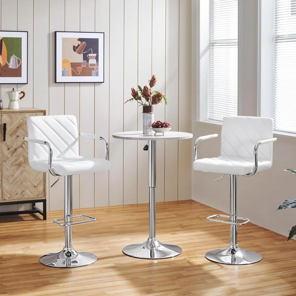2 taburetes de bar, sillas de barras giratorias de polipiel, altura ajustable con respaldo, reposapiés, reposabrazos para Bar, cocina, hogar, taburete de bar