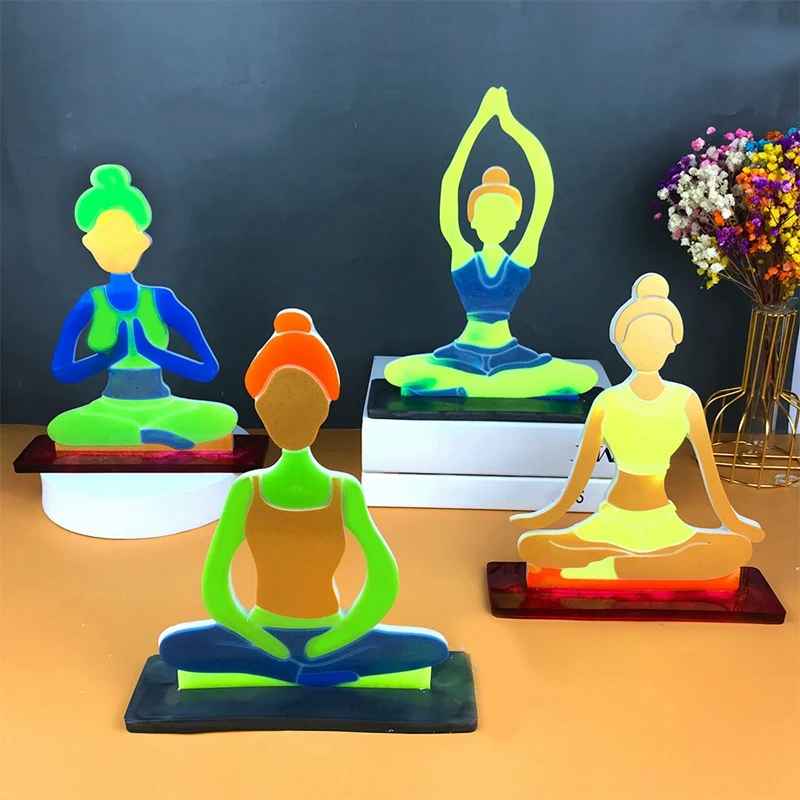 2Pcs Yoga Ornament Resin Molds Yoga Coaster Silicone Molds For DIY Epoxy Resin Keychain Ornament Decoration For Home