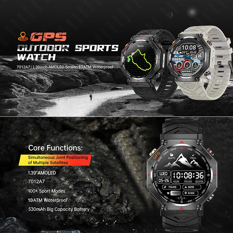 جديد الرجال العسكرية T-Rex 3 المدمج في نظام تحديد المواقع ساعة ذكية البوصلة BT دعوة IP69K/10ATM مقاوم للماء المهنية الرياضة في الهواء الطلق Smartwatch #2