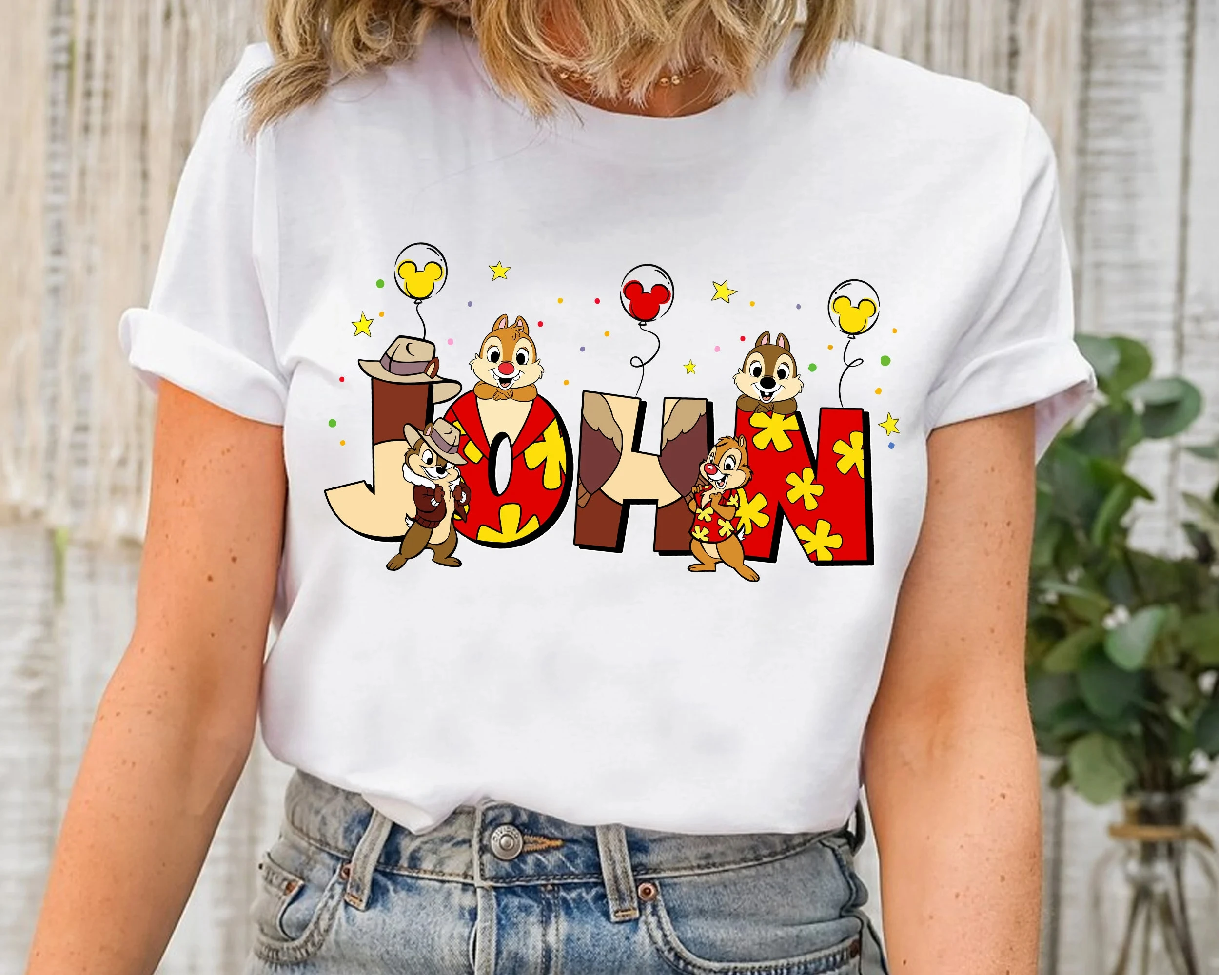 

Персонализированный чип N Dale, рубашка с воздушным шаром Микки, детская рубашка с индивидуальным именем, костюм Чипа N Дейла