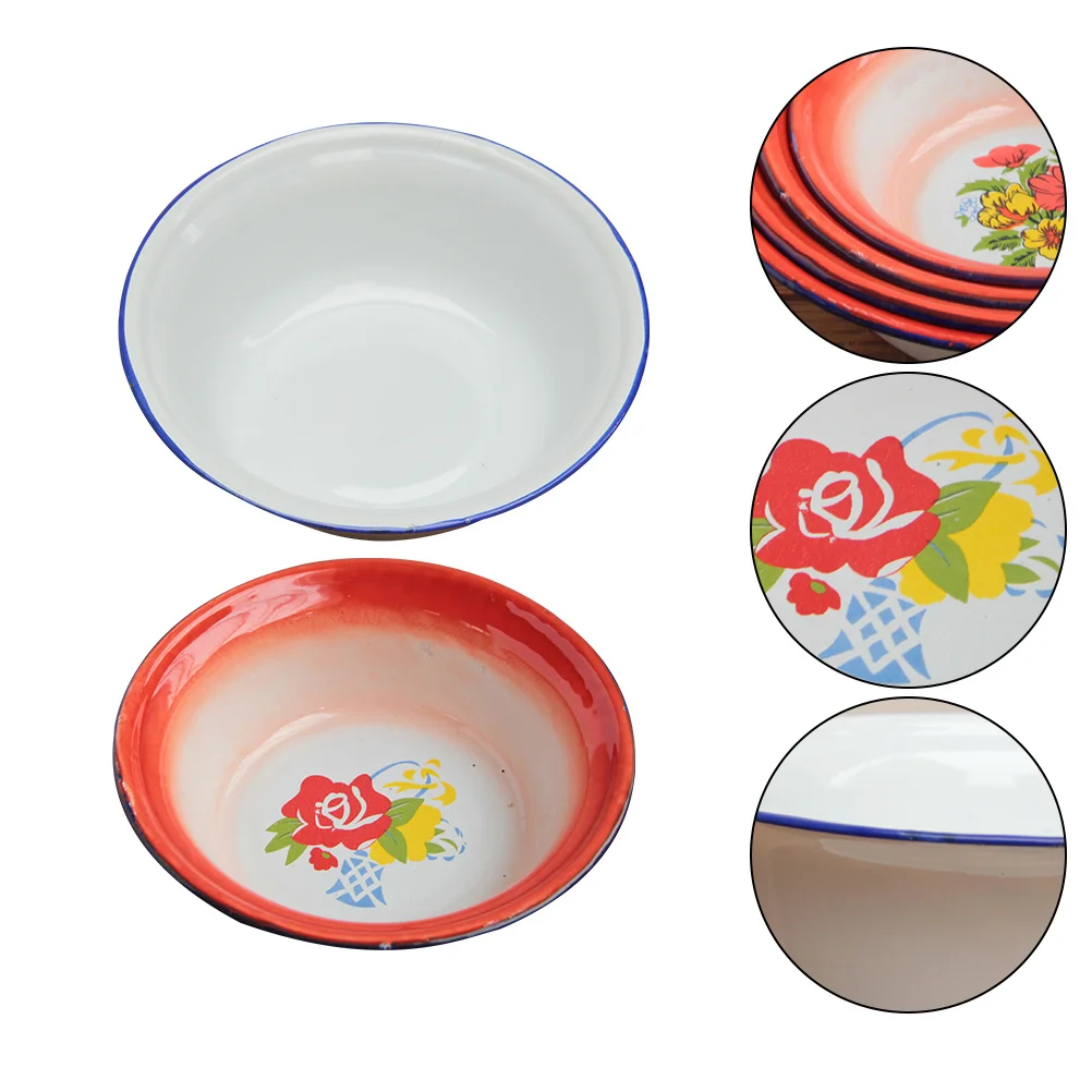 

2 pcs Retro Enamel Bowl Soup Basin Thickened Multipurpose Storage For Kitchen Food Mixing Salad Fruit Washing Enamelware