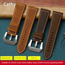 Genuine Leather Watch Band for Zenith Bronze Dafei Leather Watch Strap Pilots Comfortable Wear Watchband Accessories 23mm Men