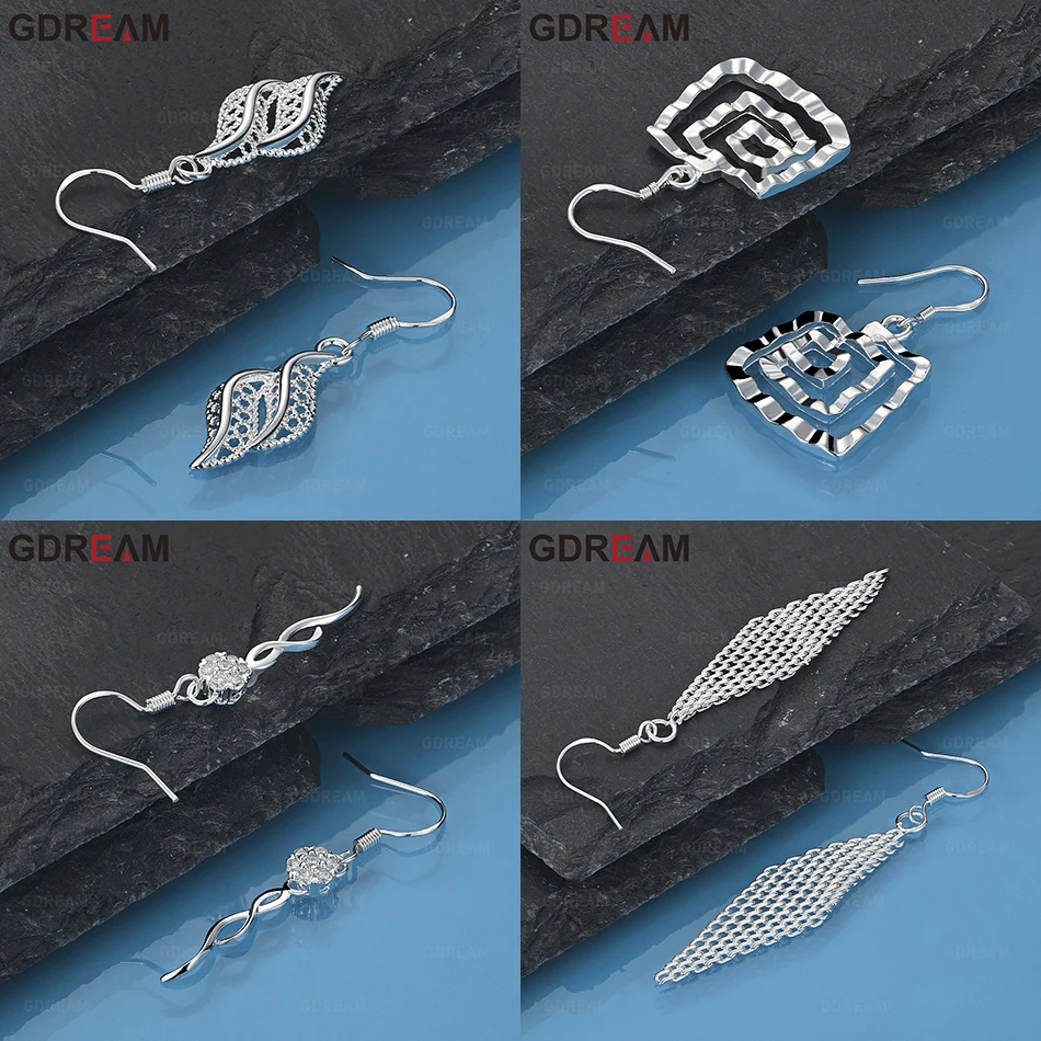

GDREAM 925 Sterling Silver Square Water Wave Thread Earrings Women'S Jewelry Accessories Temperament Gift Jewelry