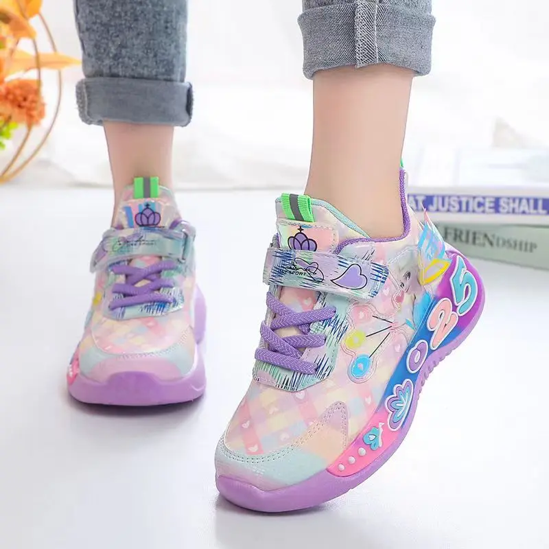 Disney Girls Winter Plush Warm Sports Shoes Pink Autumn Mesh Frozen Elsa Princess Shoes Girls Children Boot Casual Sneaker