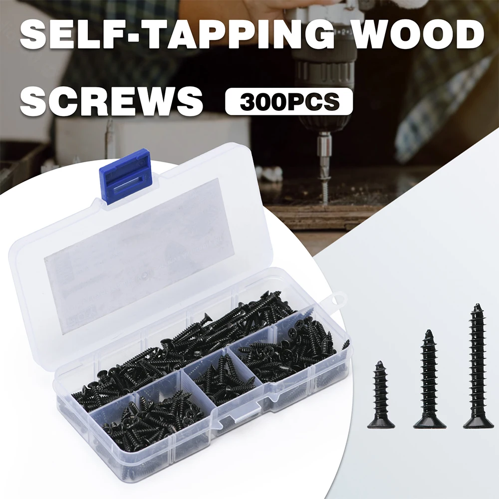 300PCS 304 Stainless Steel M3*12 M3*16 M3*20 Flat Head Self Tapping Screws Self Tapping Screws Kit with Box