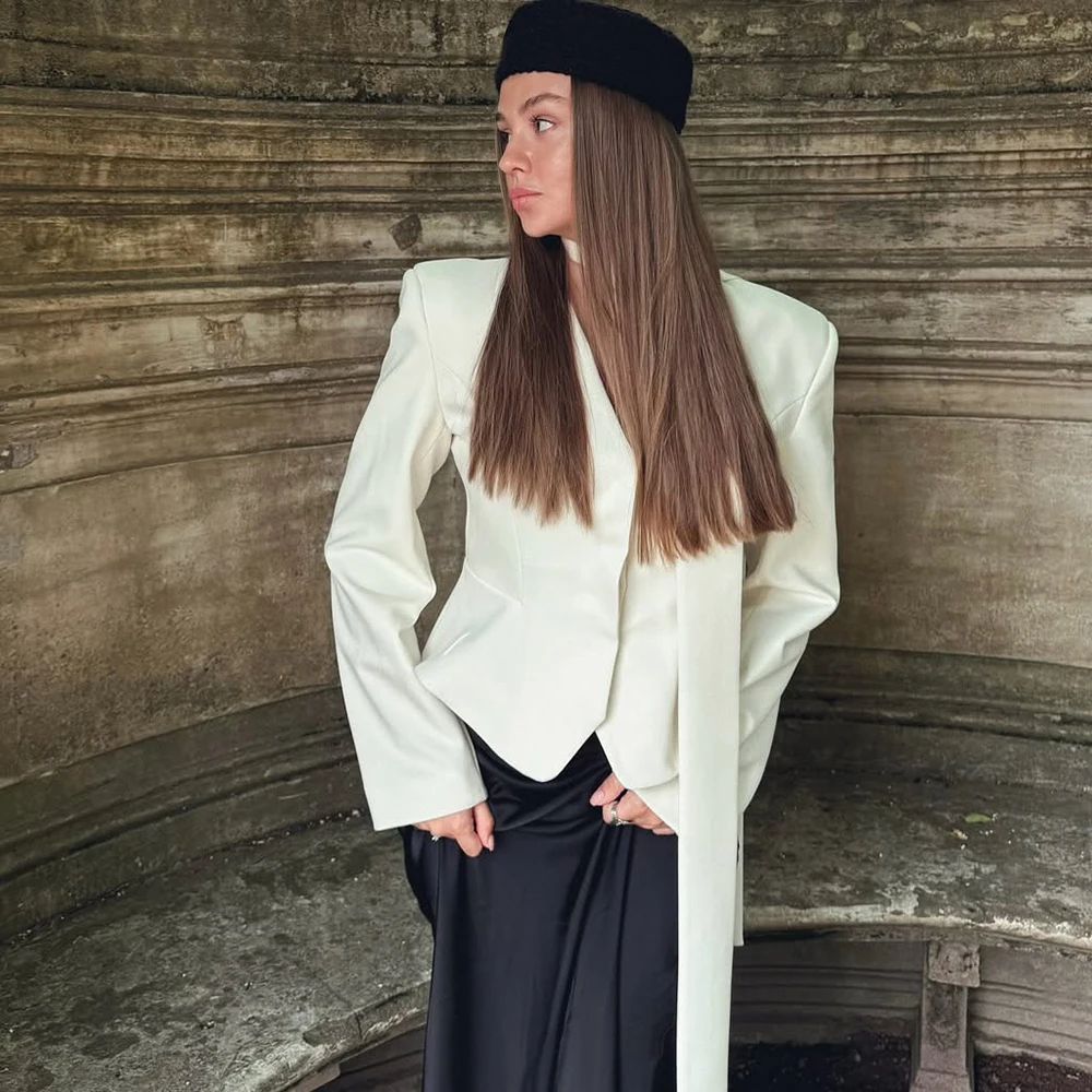 

Talenza Women's Striped Blazer Elegant Ribbon Lace-up V-Neck Patchwork Long Sleeve Luxury Outwear Vintage Women Tailored Coat