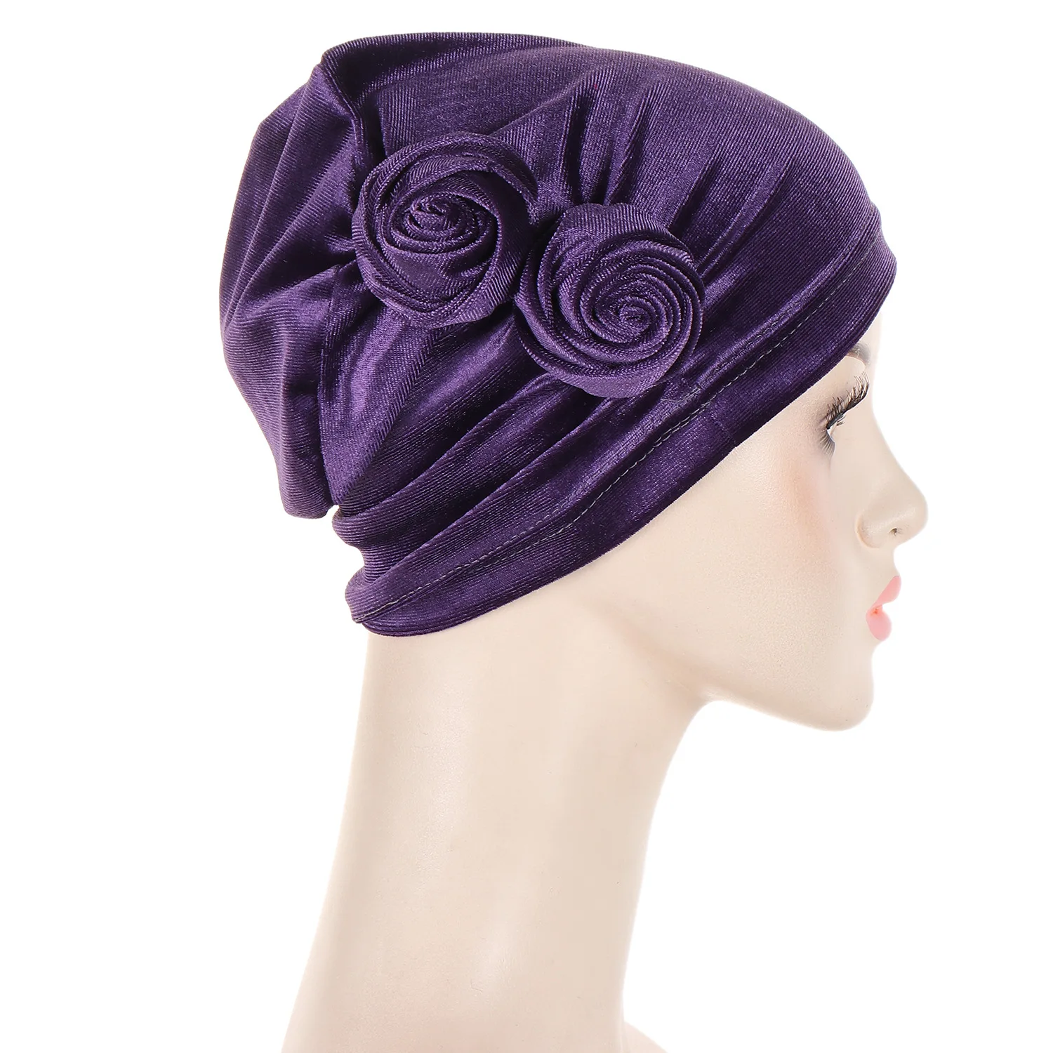 Multicolored Velvet Flowers Turban Cap Women Muslim Hijab Islamic Chemo Cap Head Scarf Ladies Head Wrap Cover Hijab Scarf