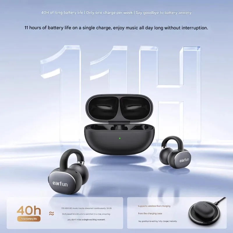 EarFun Clip2 무선 이어폰 블루투스 이어훅 2 MIC AI ENC LDAC 지향성 사운드 전송 이어버드 민감한 헤드폰