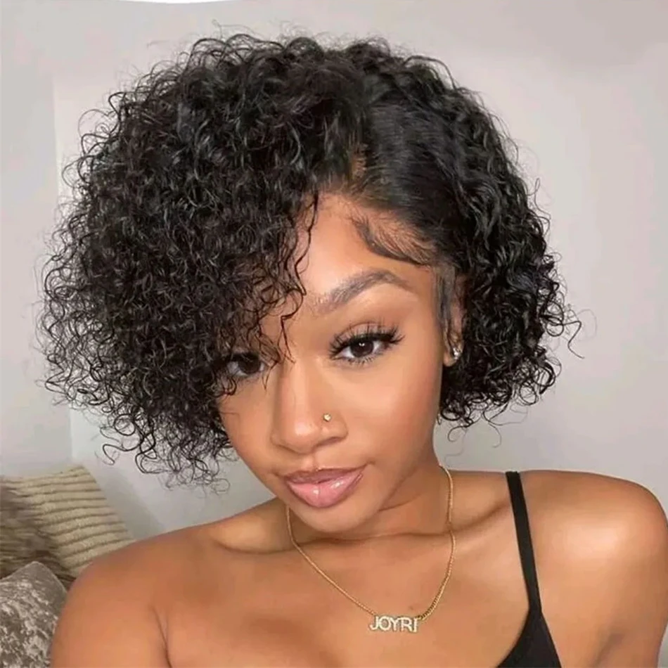 

Jerry Curly Short Bob Wig 5x5 Hd Lace Front Human Hair Wig Cut With Bangs Deep Wave 4x4 13x4 Closure Lace Frontal Wigs For Women