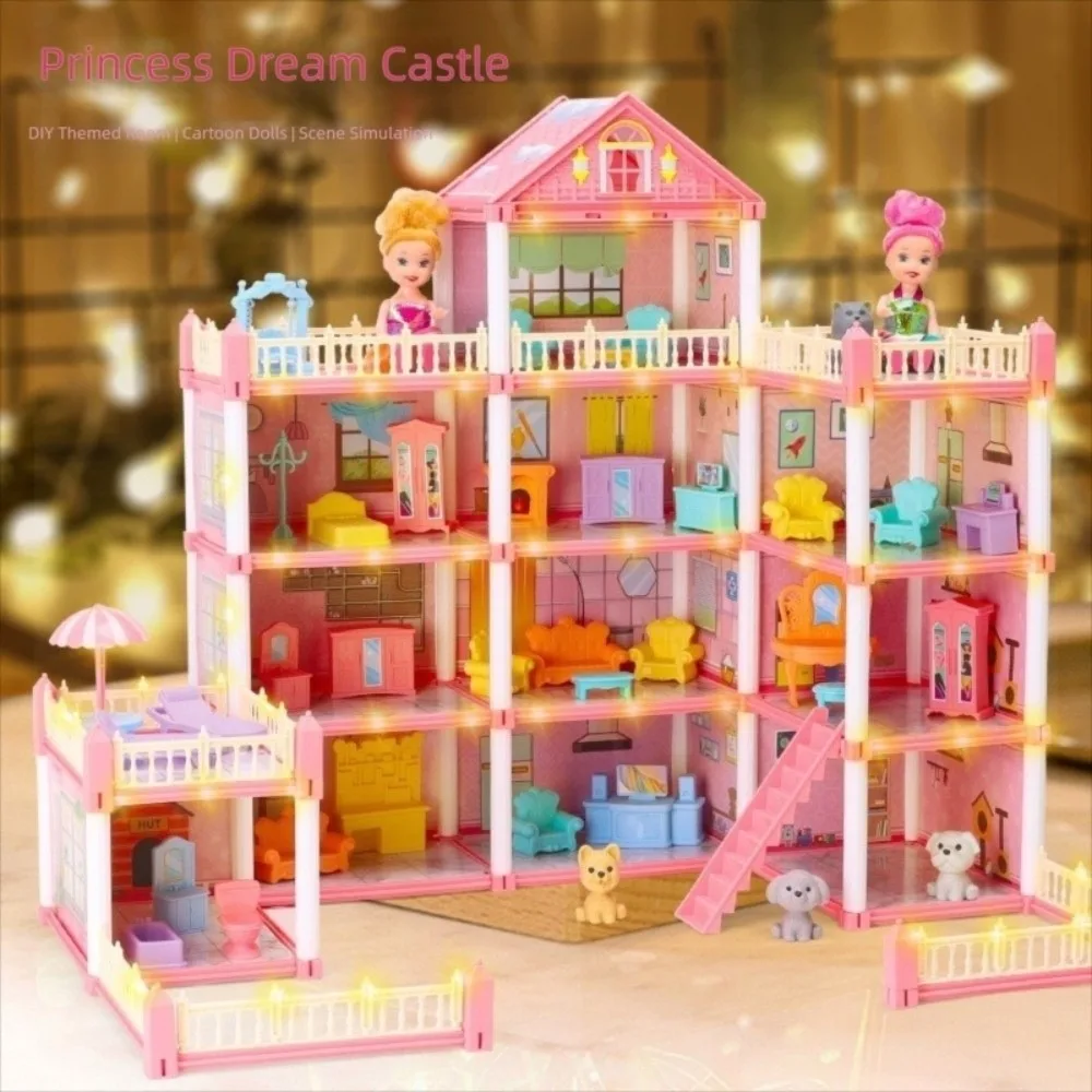 

Creative 3D House Set Miniature Furniture Toy Gift Role Play with LED Lighting House Assembly Girl