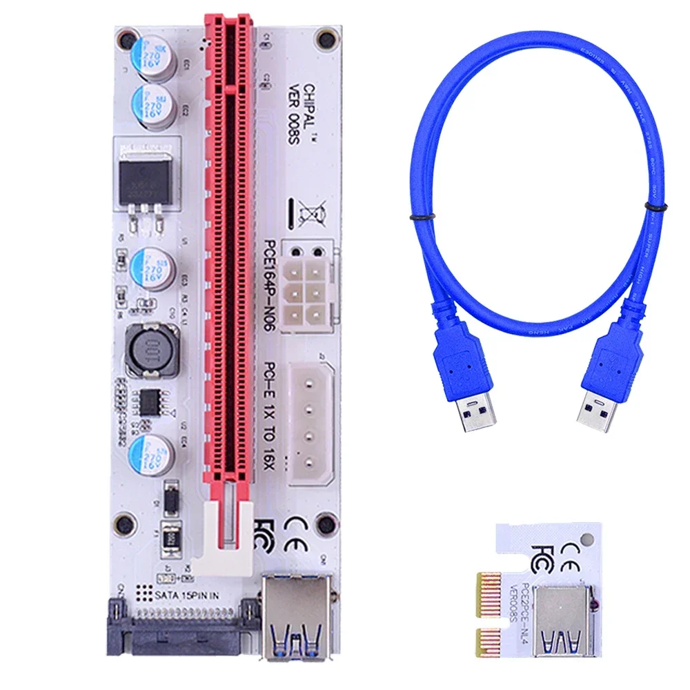 

60 см адаптер PCI-E Riser Card PCIe 1x–16x 4-контактный 6-контактный кабель питания SATA USB 3.0 для конвертера расширения для майнинга биткойнов