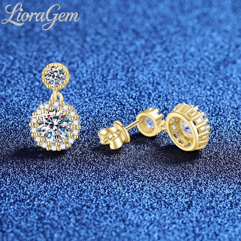 LioraGem Minimalist Round Hoop Earrings with Tassels, 1-carat D-color Moissanite Studs Platinum PT950 Stamp Birthday Gifts