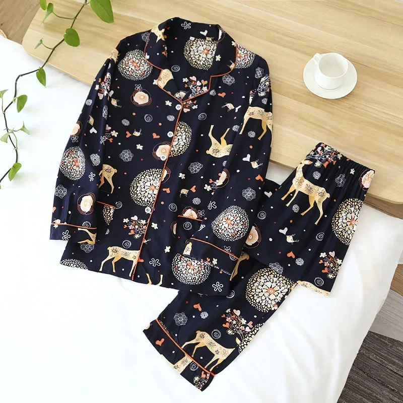 Spring / Summer New 100% viscose long-sleeved trousers ladies pajamas suit 3XL plus size long Sleepwear women\'s home Nightwear