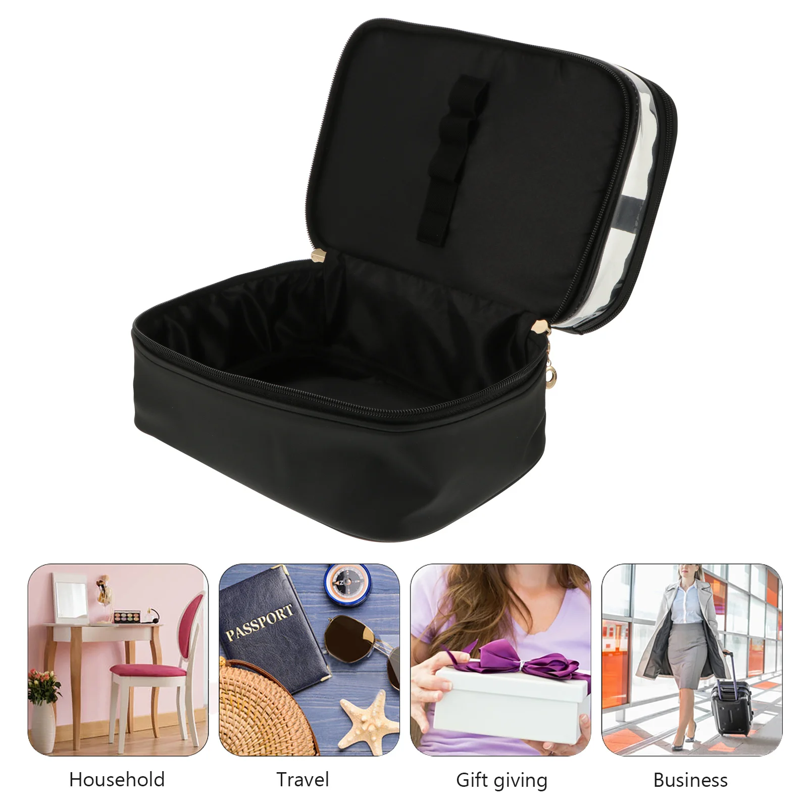 

1Pcs Plastic PU Double-Layer Bag Waterproof Lightweight Makeup Toiletry Organizer Travel Storage Portable Makeup Tools
