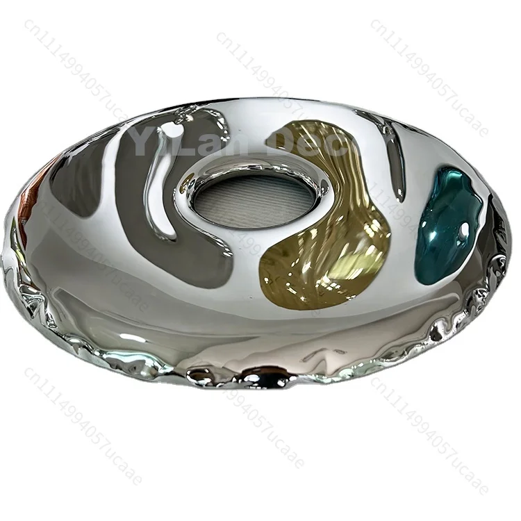 Luxury Metal 3D Wall Art Deco Morden Abstract Round Wall Art Stainless Steel High-Polished Inflated Hollow Metal Donut Sculpture