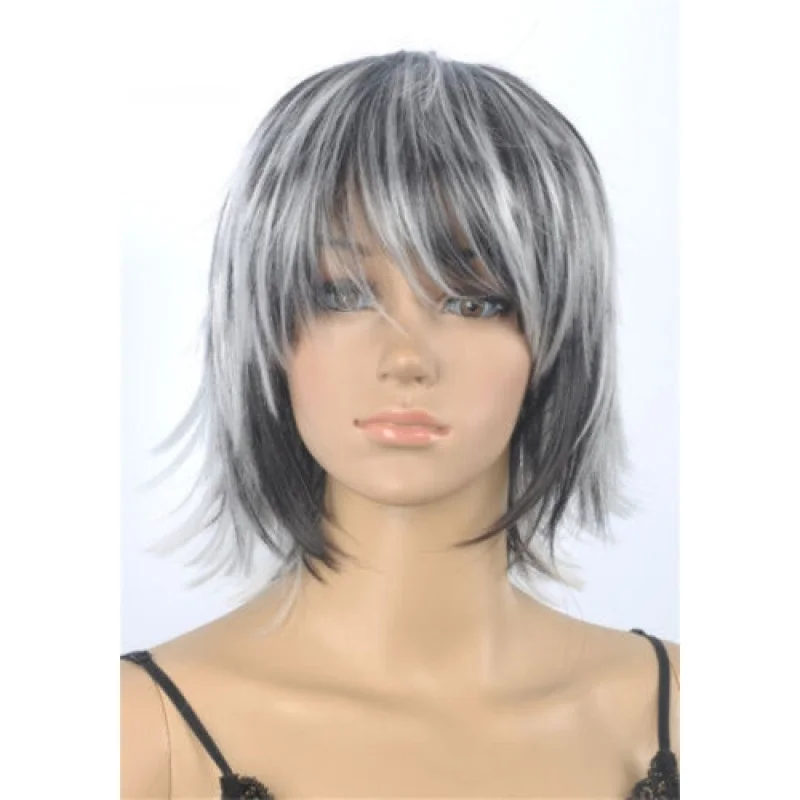 ファッションショートブラミックスグレーストレート女性コスプレヘアウィッグフルウィッグ