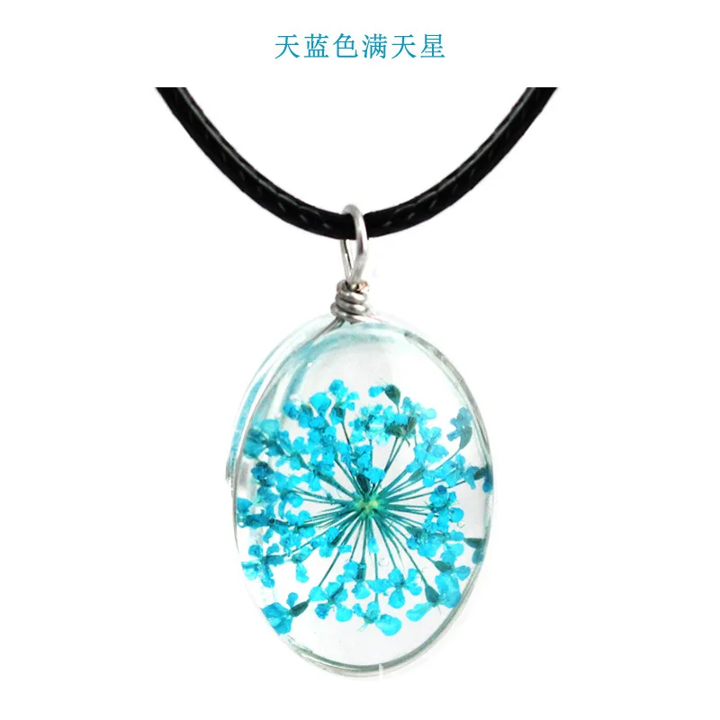 Hot Sale Classic Charm Glass Real Dried Flower Pendant Fashion Oval Pendant Necklace For Women Necklace Jewelry Gifts Wholesale