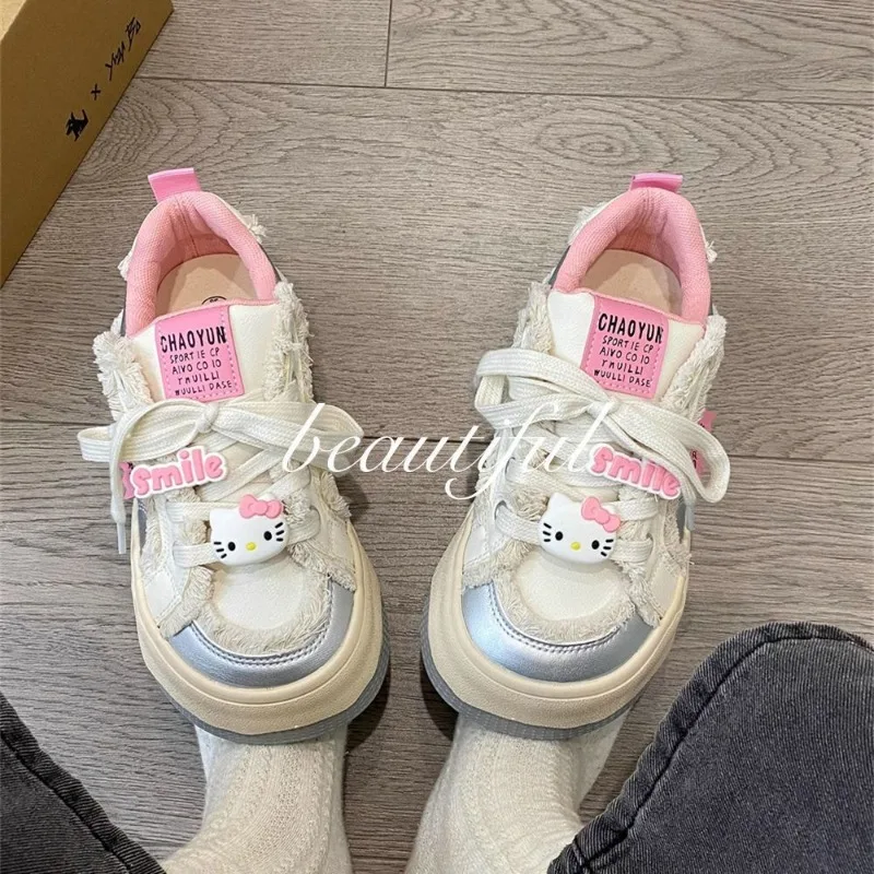 Sanrio Hello Kitty Co Branding Cute Platform Sneakers Female 2024 Spring New Original Platform Off White Shoes Girl Student Shoe