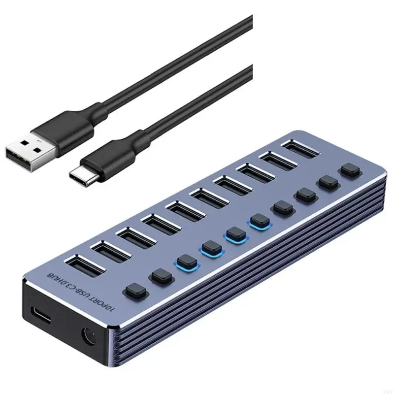 900F 효율적인 USB3.0 스플리터 어댑터 4/7/10 포트 알루미늄 하우징 도크 빠른 전송