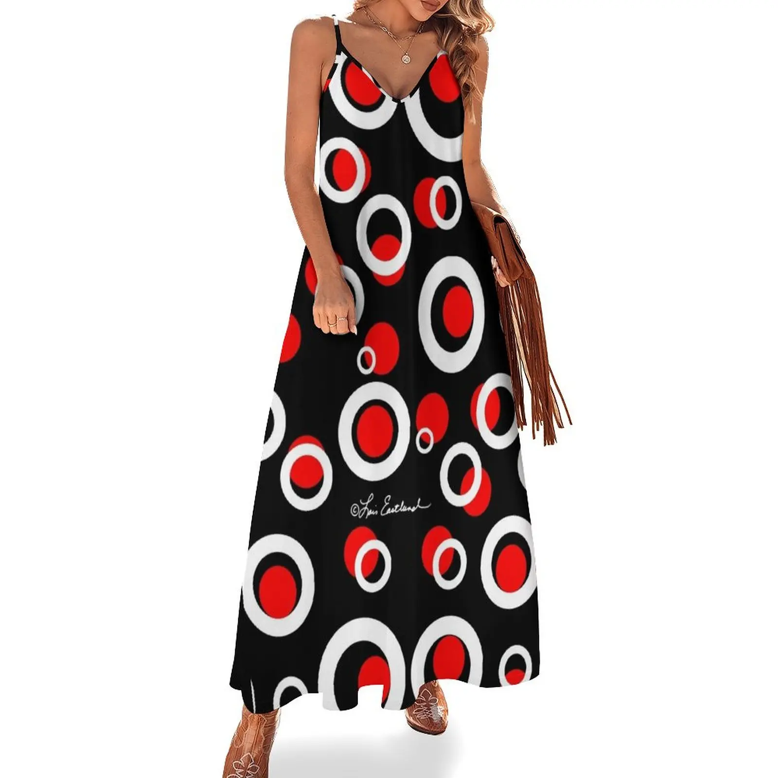 

Circles on Black Sleeveless Dress Long dresses women dress summer dress woman 2024 trendy