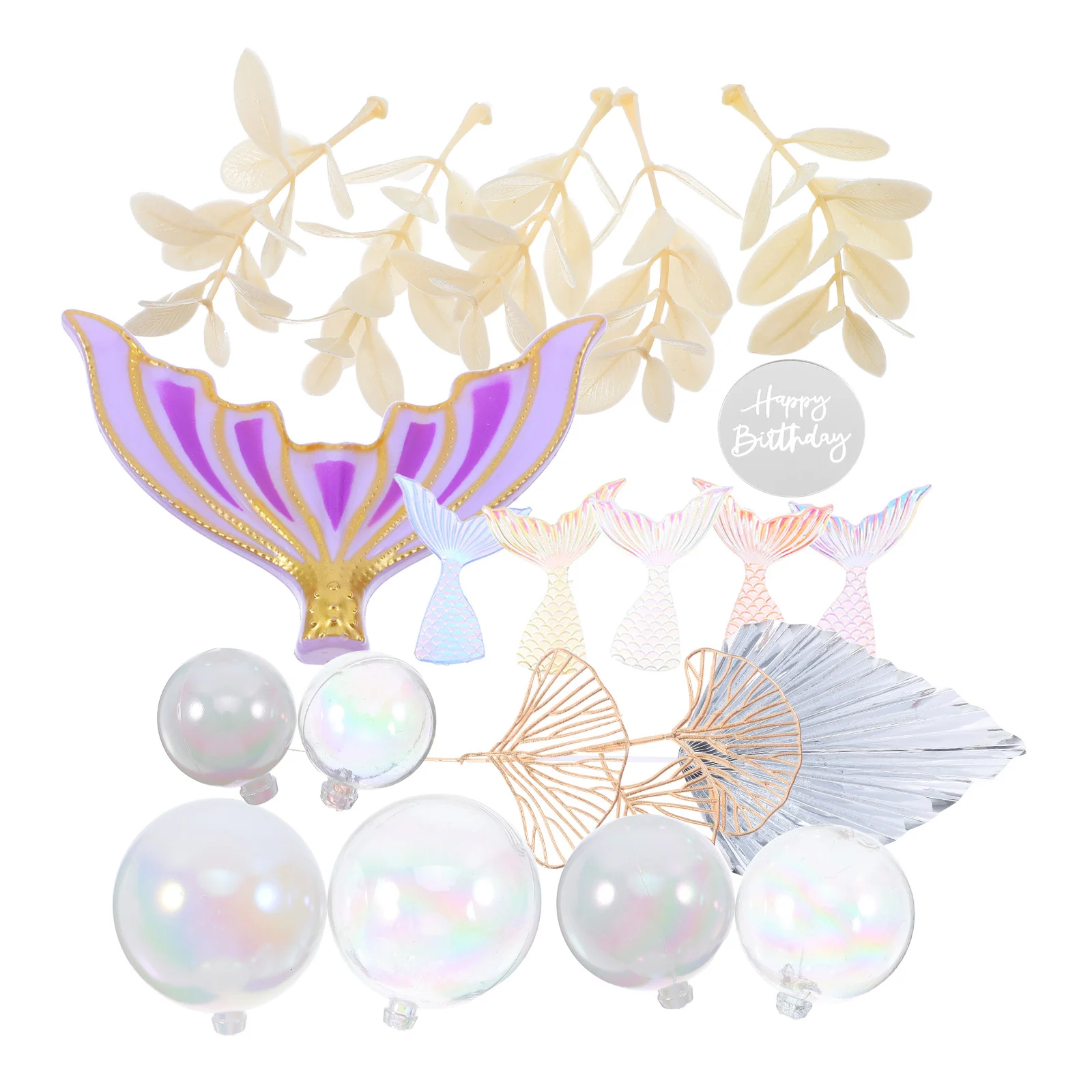 

Mermaid Tail Cake Topper Bubbles Ginkgo Leaves Ocean Theme Birthday Party Decoration Supplies Ocean Theme Cake Topper