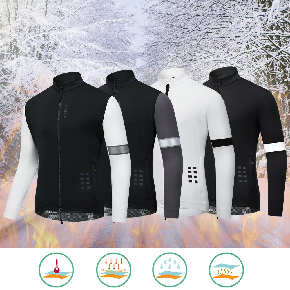 WOSAWE Winter Thermal Fleece Cycling Clothing Men's Jersey Suit Outdoor Warm Riding Bike Clothes Male MTB Jacket Long Pants Set