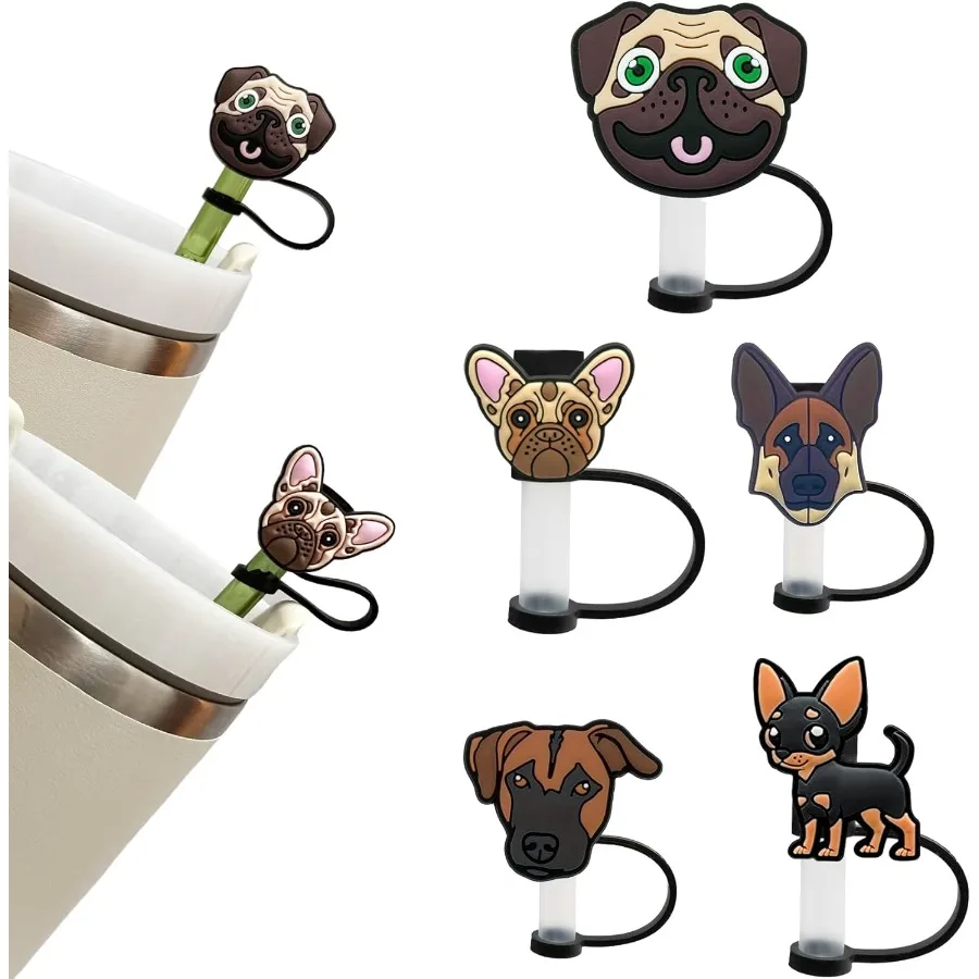 

5Pcs Silicone Straw Tip Covers Reusable Toppers for Tumblers Suitable for 68mm Caps Dog 5 Pcs