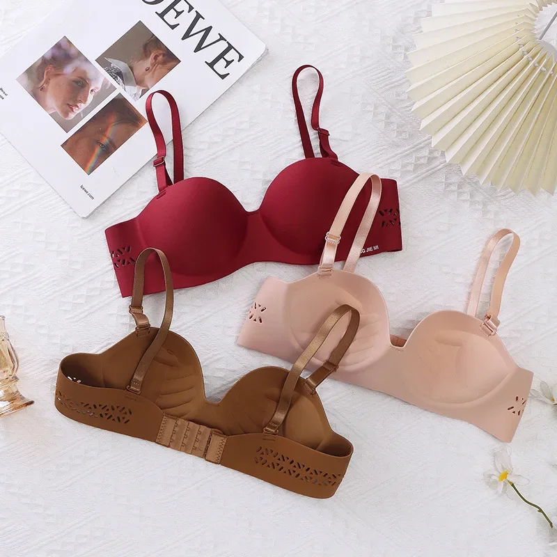 Bra Nyaman Cincin Baja Tanpa Bekas Luka Satu Potong Pakaian Dalam Berongga Tertutup Dada Kecil Bra Wanita Bra Seksi