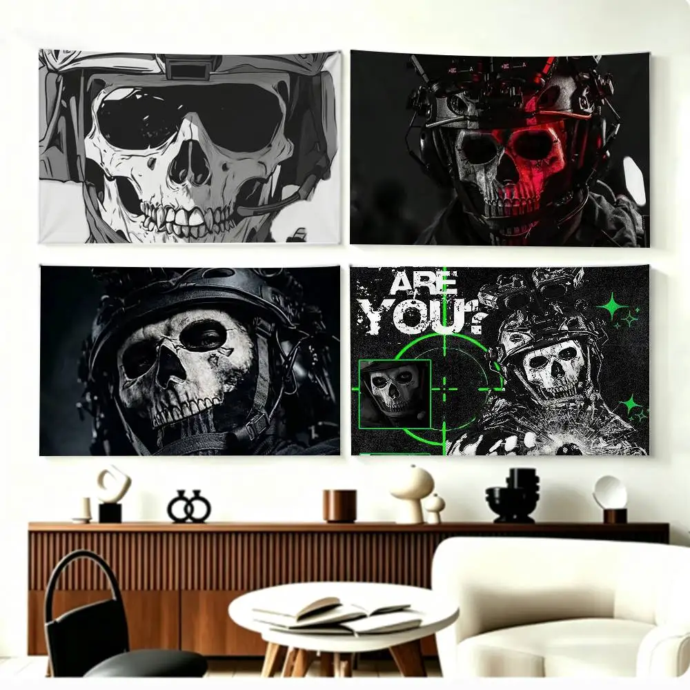 

C-Call of D-Duty G-Ghost Chibis Flags Wall Hanging Background Art Banner for Bedroom Home Outdoor Decor