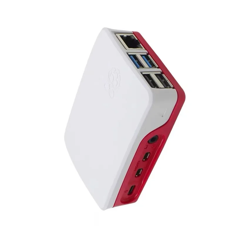 Obudowa ochronna z wentylatorem chłodzącym ABS do Raspberry Pi 4 generacji B, model Raspberry Pi 4B, klasyczna czerwono-biała obudowa.