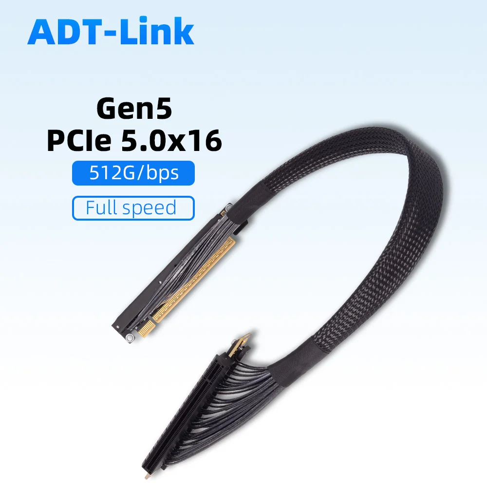 

PCIE 5.0 X16 GPU Extension Cable Dual 90 180 270 Degrees Elbow for NVIDIA RTX50 AMD RX79xx Server Golden Finger Gen5, 512Gbps