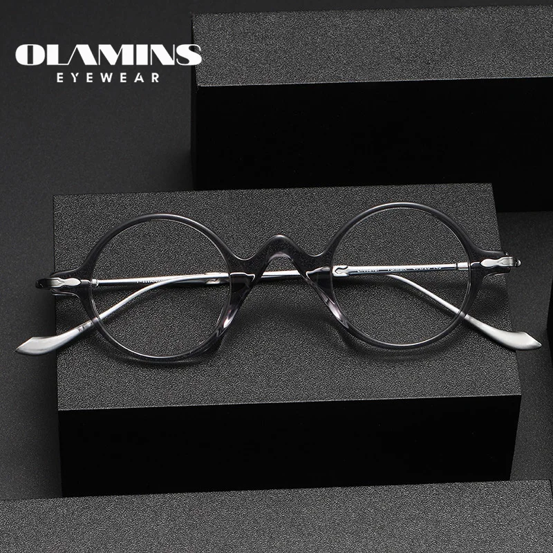 OLAMINS  Pure Titanium Glasses Frame Men's Ultra-Thin Business Retro Round Myopia Frame Ultra-Light Glasses Frame Men Eyewear