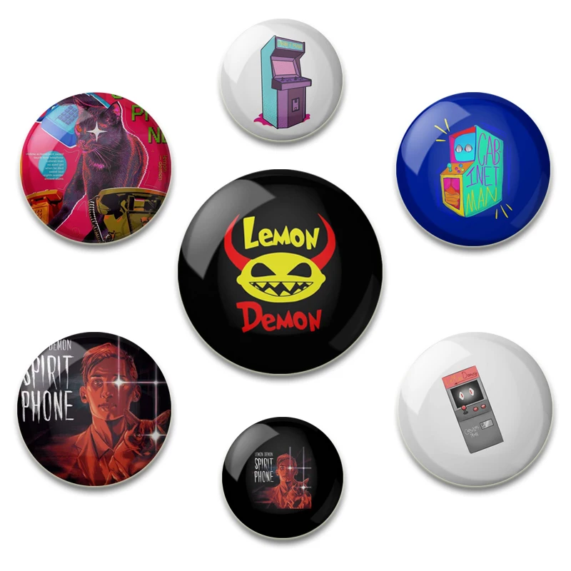 Broche de dibujos animados divertidos de 32/44/58MM, alfileres de botón suaves de demonio limón, insignia personalizable, Pin de solapa, diseño redondo a presión
