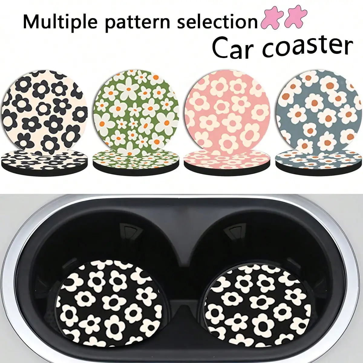 

2Pcs Floral Car Cup Holders 2.8 Inch Round Drink Coasters Non Slip Stylish Mat Universal For Auto And Home Practical Interior Decor Nice Holiday Birthday Gift For Family And Friends